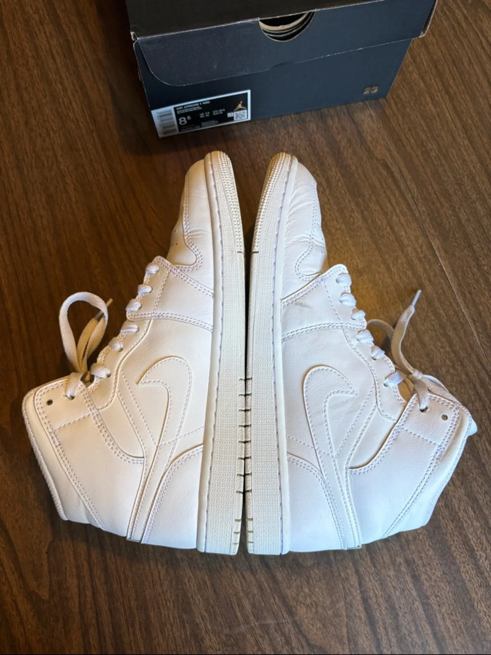 Nike Air Jordan 1 Mid Size 8.5 Triple White Colorway High Top Shoes